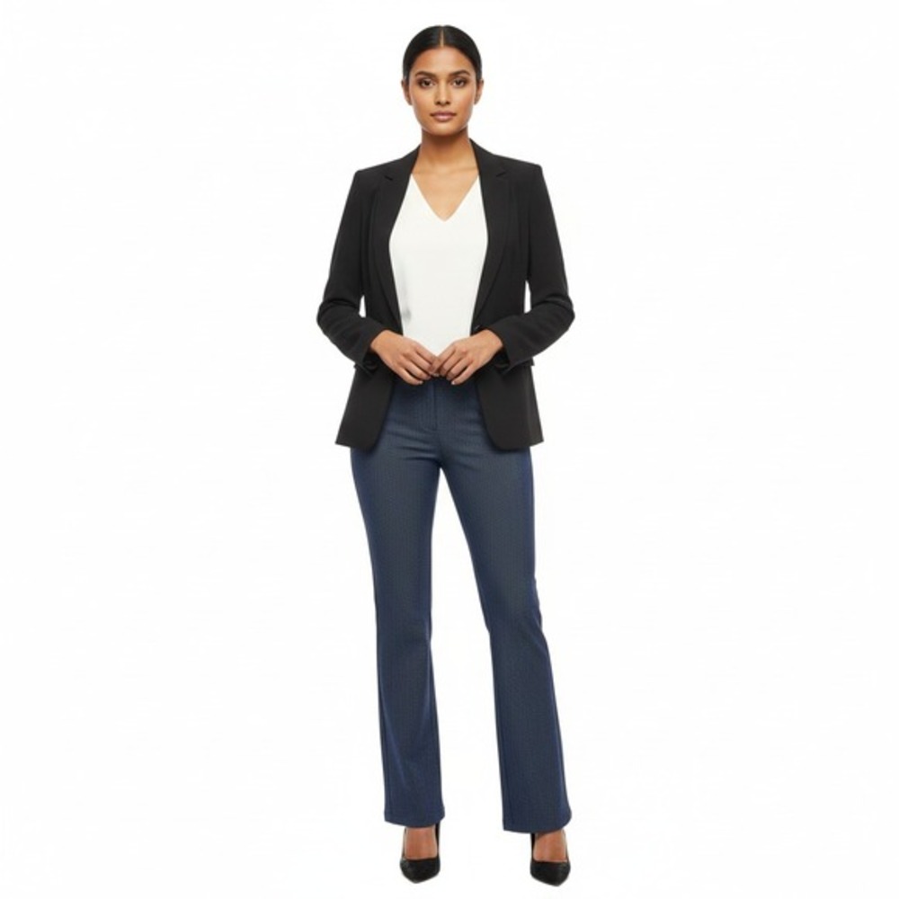 Betabrand Pants Womens Large Blue Herringbone‎ Boot Cut Classic Dress Yoga Ponte